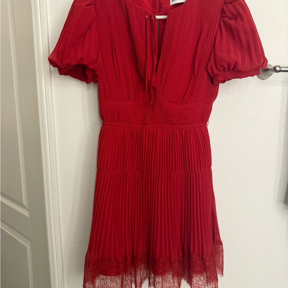 Self-Portrait Red Pleated Midi Dress